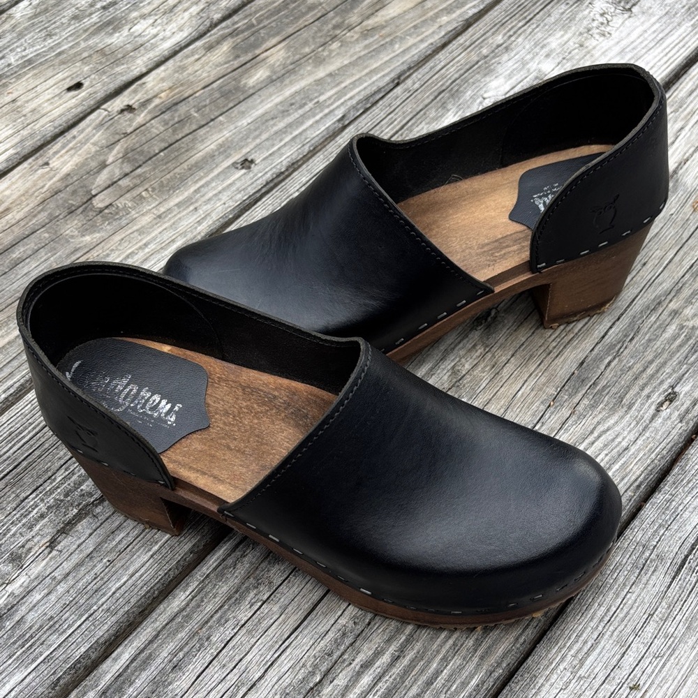 Sandgren Black Leather Brett Closed Back Clogs size 40